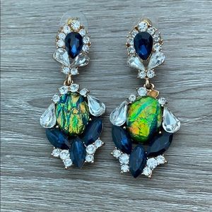 ❤️ Green, blue, silver rhinestone earrings